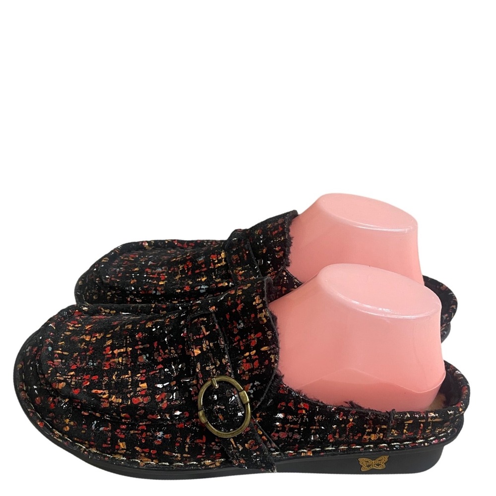 Alegria by PG Lite Women Black Multi Tweed Faux Fur Lined Clog‎ Mules 9.5-10